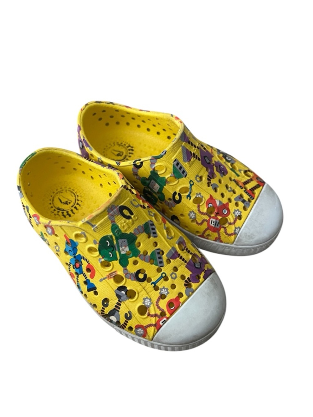 Native Jefferson Toddlers Size C6 Yellow White Robuddies Robot Shoes Slip-On